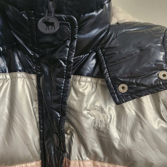 *SOLD* ABERCROMBIE & FITCH | color-block jacket puffer glossy navy pink sz 9 10 - Picture 3 of 7